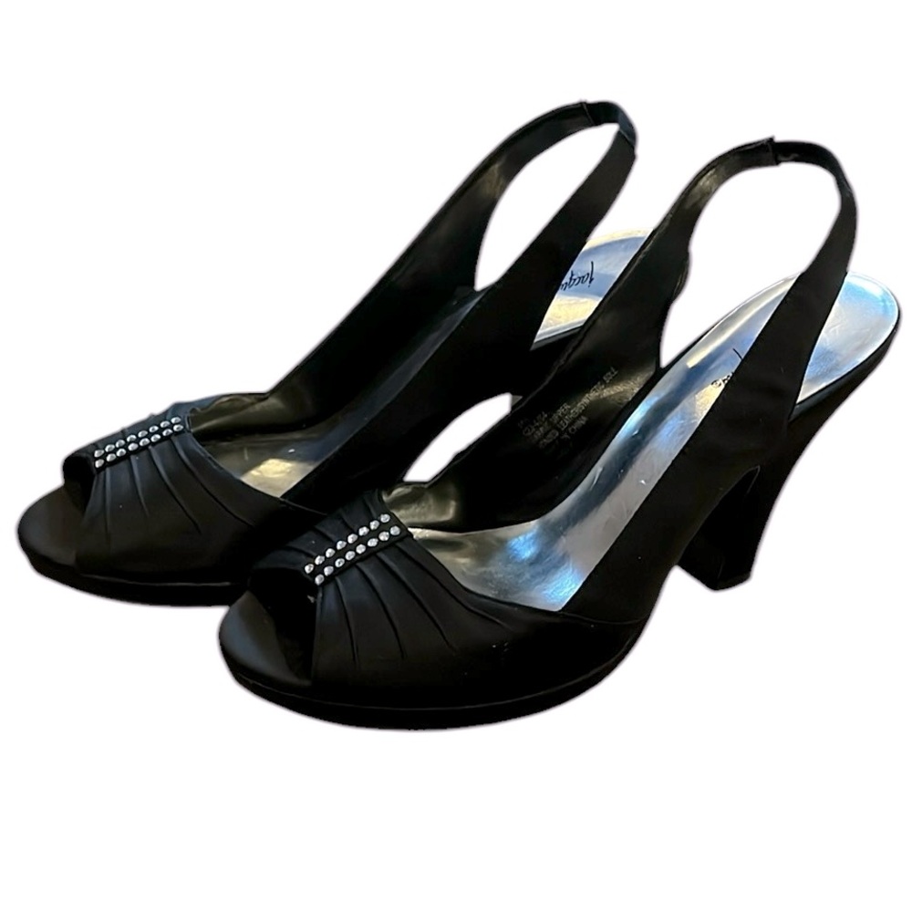 JACQUELINE FERRAR SLINGBACK SATIN JEWEL BEADED HEELS BLACK SIZE 8